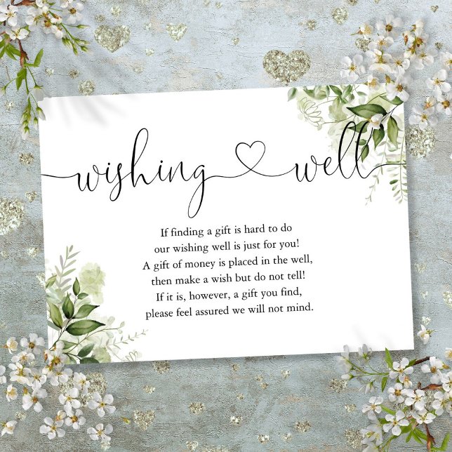 Greenery Floral Heart Script Wishing Well Wedding Enclosure Card (Greenery Floral Heart Script Wishing Well Wedding Enclosure Card)