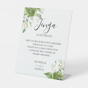 Greenery Floral Jenga Wedding Guestbook Pedestal Sign
