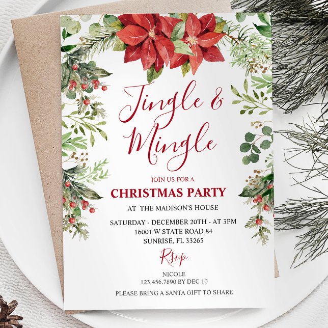 Greenery Floral Jingle & Mingle Winter Christmas  Invitation (Creator Uploaded)