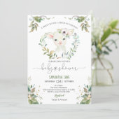 Greenery Floral Lamb Baby Shower Invitation (Standing Front)