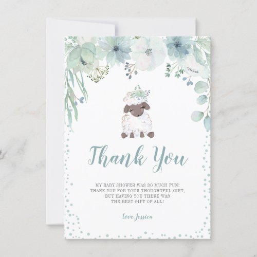 Greenery Floral Lamb Gender Neutral Baby Shower Thank You Card