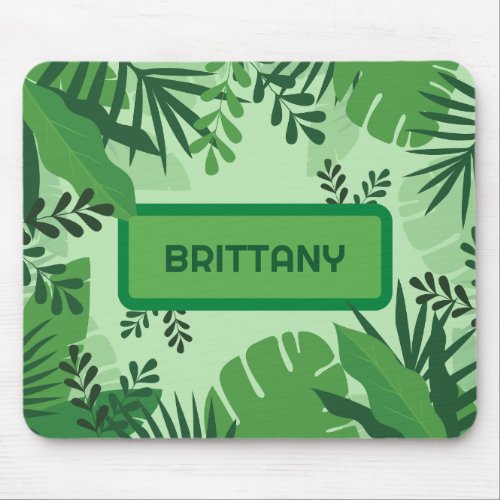 Greenery Floral Leaves Abstract Personalized Mouse Pad