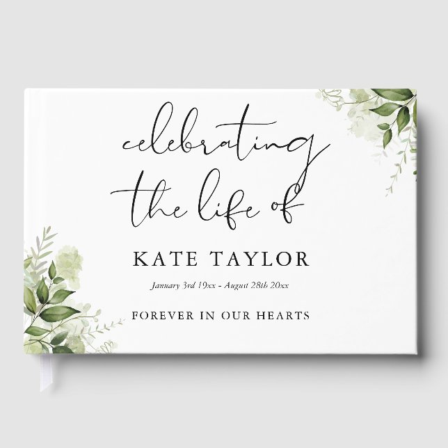 Greenery Floral Memorial Celebration Of Life Guest Book (Front)