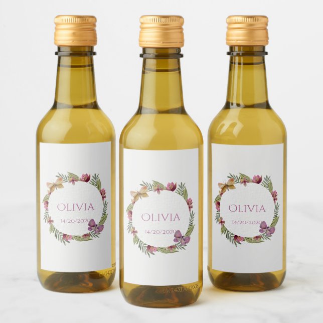 Greenery Floral Mini Wine Bottles Label (Bottles)