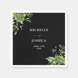 Greenery Floral Modern Black And White Wedding Napkins