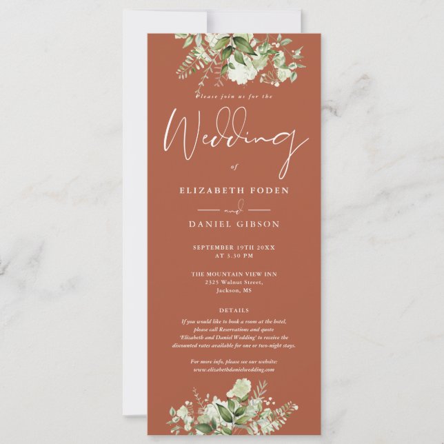Greenery Floral Modern Details Terracotta Wedding Invitation (Front)