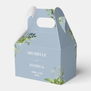 Greenery Floral Modern Dusty Blue Wedding Favor Boxes