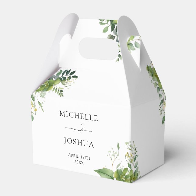 Greenery Floral Modern Elegant Wedding Favor Boxes (Front Side)