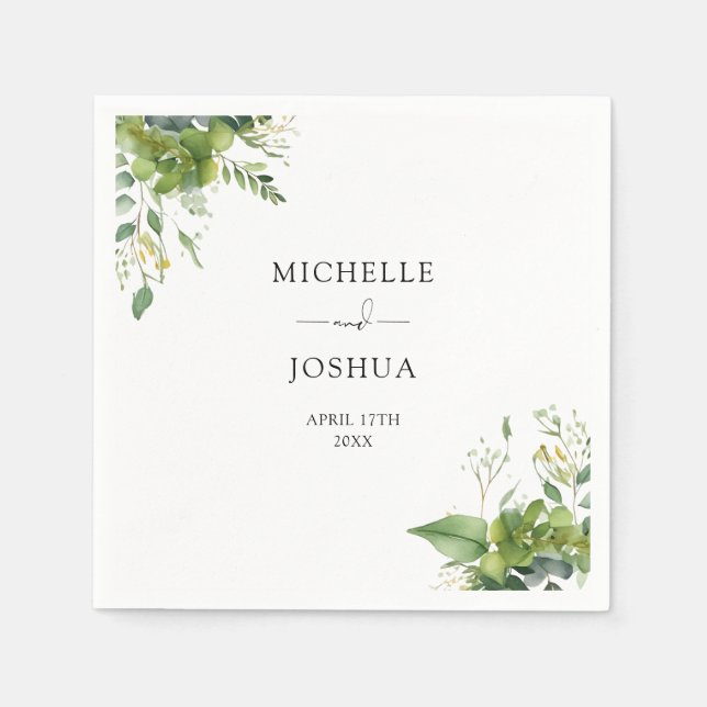 Greenery Floral Modern Elegant Wedding Napkins (Front)