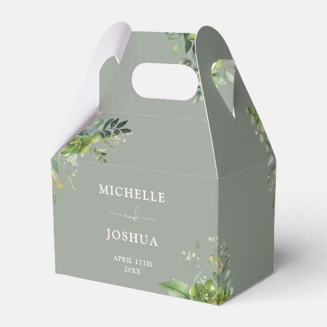 Greenery Floral Modern Sage Green Wedding Favor Boxes (Back Side)