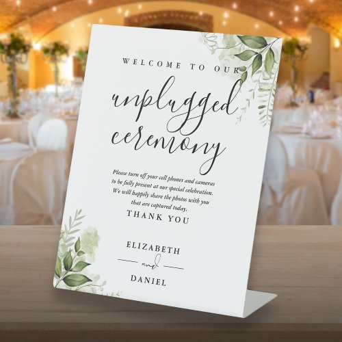 Greenery Floral Modern Unplugged Ceremony Pedestal Sign
