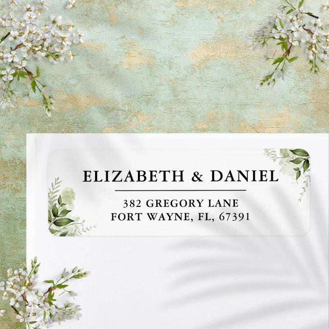Greenery Floral Modern Wedding Return Address Label | Zazzle