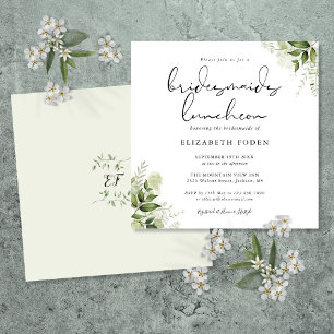 Greenery Floral Monogram Bridesmaids Luncheon Invitation