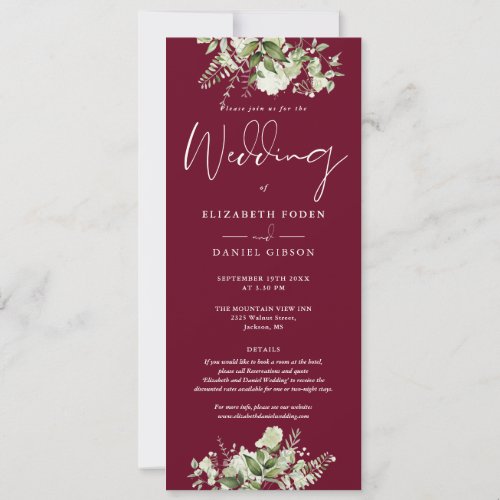 Greenery Floral Monogram Details Burgundy Wedding Invitation