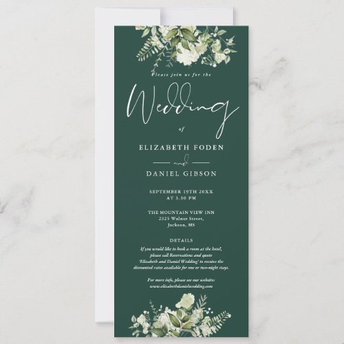 Greenery Floral Monogram Details Emerald Wedding Invitation