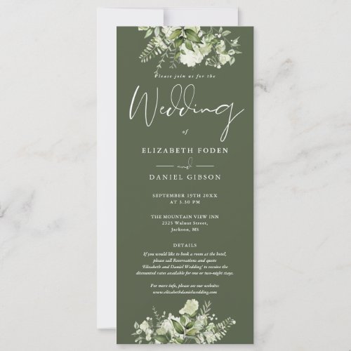 Greenery Floral Monogram Details Olive Wedding Invitation