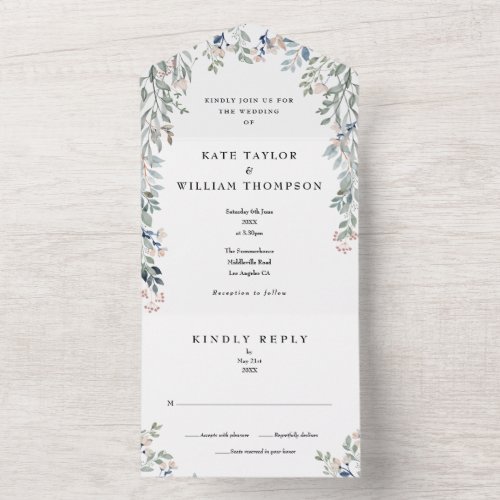 Greenery Floral Monogram Wedding All In One Invitation