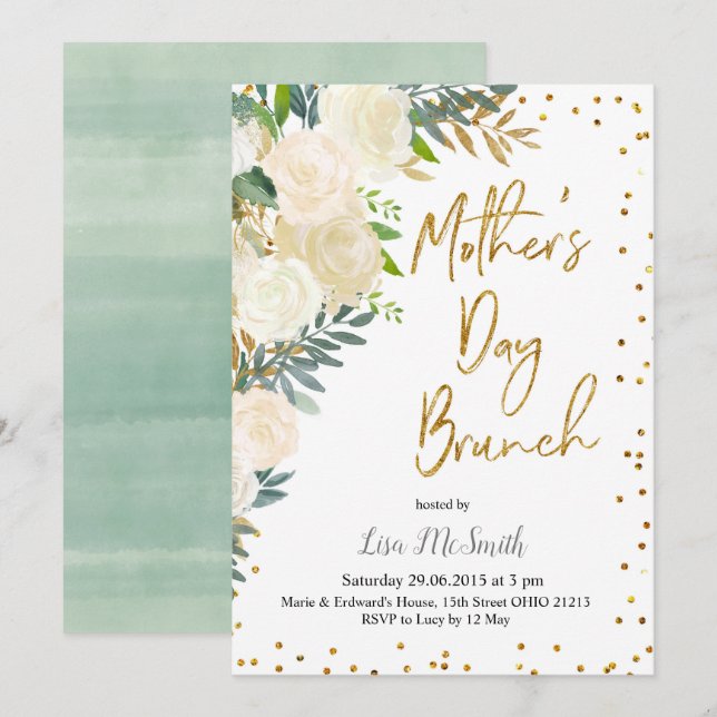 Greenery Floral Mother's Day Brunch Invitation (Front/Back)