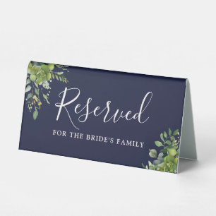 Greenery Floral Navy Blue Wedding Reserved Table Tent
