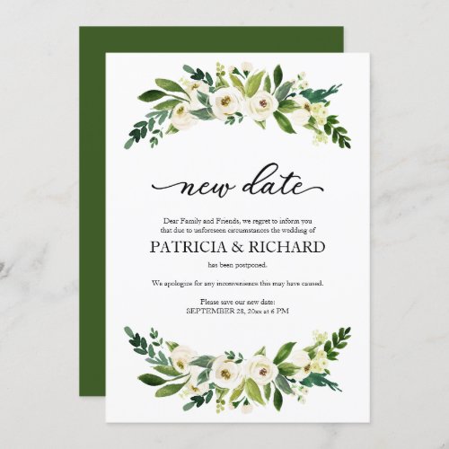 Greenery Floral New Date Wedding Postponement Invitation