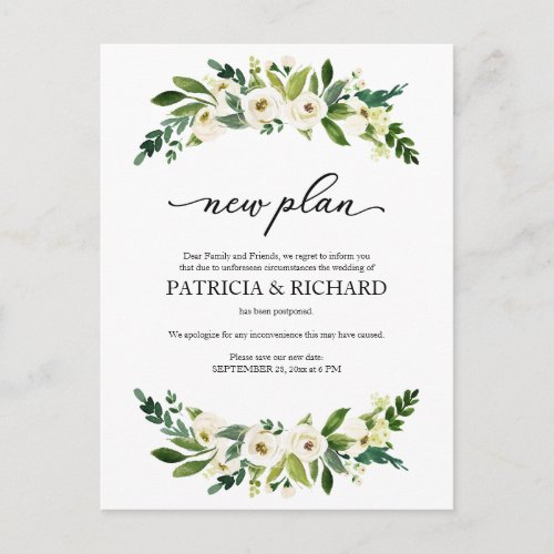 Greenery Floral New Plan Wedding Postponement Postcard