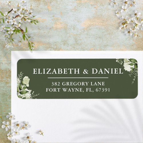 Greenery Floral Olive Green Wedding Return Address Label