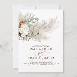 Greenery Floral Pampas Grass Boho Engagement Party Invitation