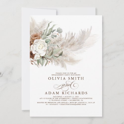 Greenery Floral Pampas Grass Boho Engagement Party Invitation