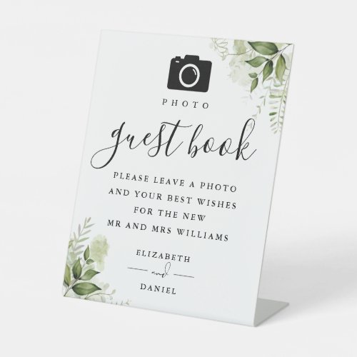 Greenery Floral Photo Guest Book Wedding Pedestal Sign