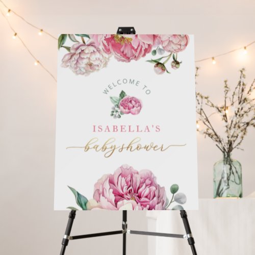 Greenery Floral Pink Gold Girl Baby Shower Welcome Foam Board