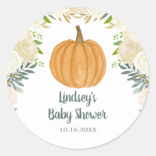 Greenery Floral Pumpkin Fall Baby Shower Classic Round Sticker