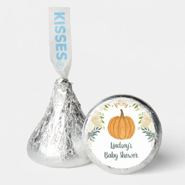 Greenery Floral Pumpkin Fall Baby Shower Hershey®'s Kisses® (Front)