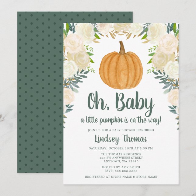 Greenery Floral Pumpkin Fall Baby Shower Invitation (Front/Back)