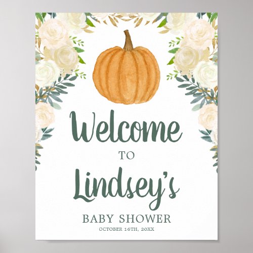 Greenery Floral Pumpkin Fall Baby Shower Sign