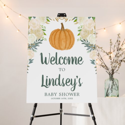 Greenery Floral Pumpkin Fall Baby Shower Welcome Foam Board