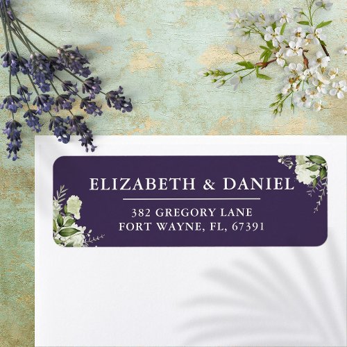 Greenery Floral Purple Wedding Return Address Label