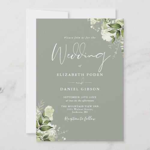 Greenery Floral QR Code Photo Sage Green Wedding Invitation