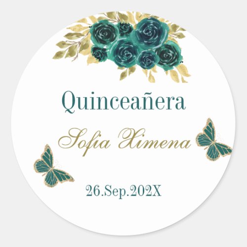 Greenery  Floral Quinceaera  Classic Round Sticker
