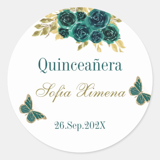 Greenery  Floral Quinceañera  Classic Round Sticker (Front)