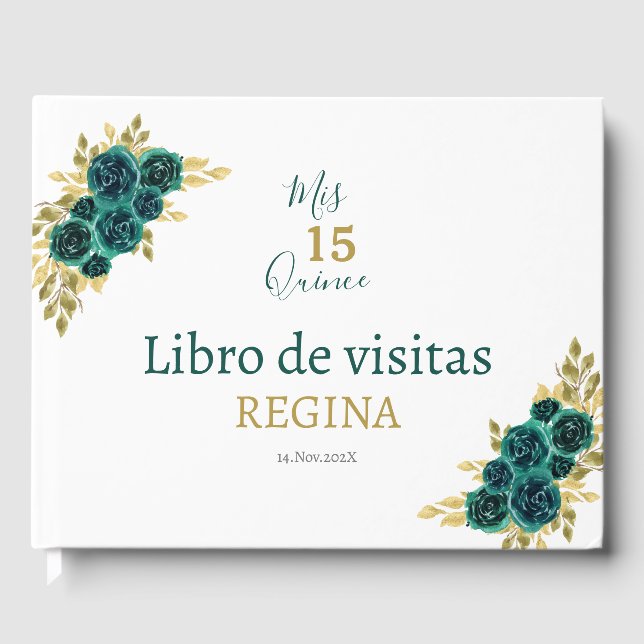 Greenery Floral Quinceañera Guest Book (Front)