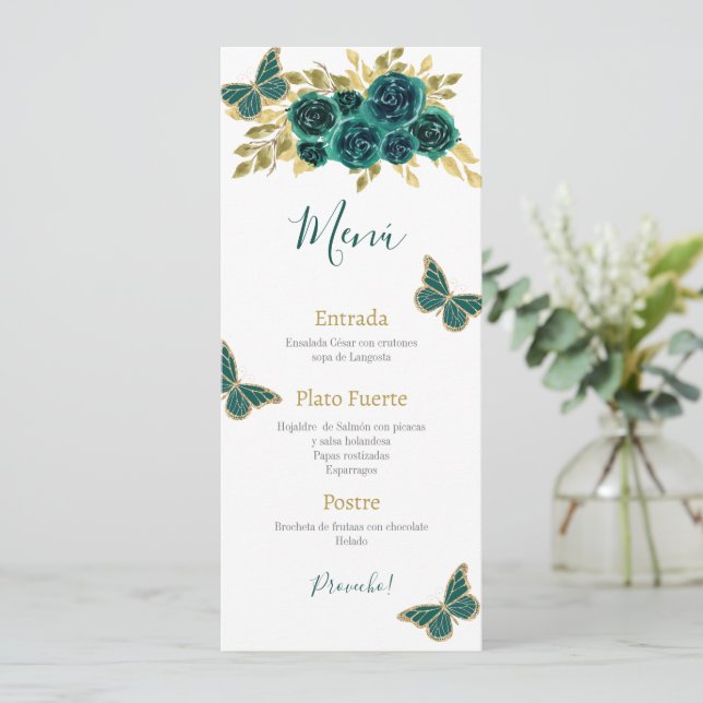 Greenery Floral Quinceañera Menu (Standing Front)