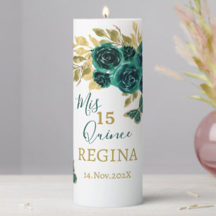 Greenery floral Quinceañera Pillar Candle
