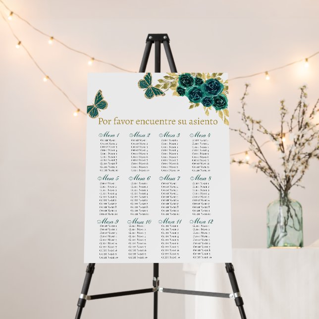Greenery Floral Quinceanera Seating Chart Foam Board (In Situ (Stand))