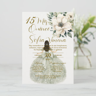 Greenery Floral Quinceañera Spanish Invitation