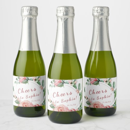 Greenery Floral Rose Mini Sparkling Wine Bottle La Sparkling Wine Label