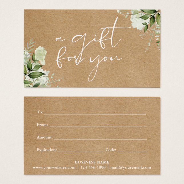 Greenery Floral Rustic Kraft Gift Certificate (Front & Back)