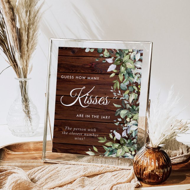 Greenery Floral Rustic Wood How Many Kisses Sign (Creator Uploaded)