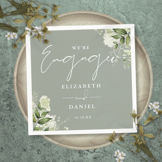 Greenery Floral Sage Green Engagement Party Napkins (Greenery Floral Sage Green Engagement Party Napkins)