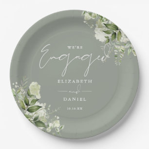 Greenery Floral Sage Green Engagement Party Paper Plates