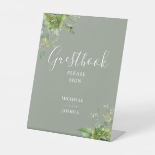 Greenery Floral Sage Green Guestbook Pedestal Sign